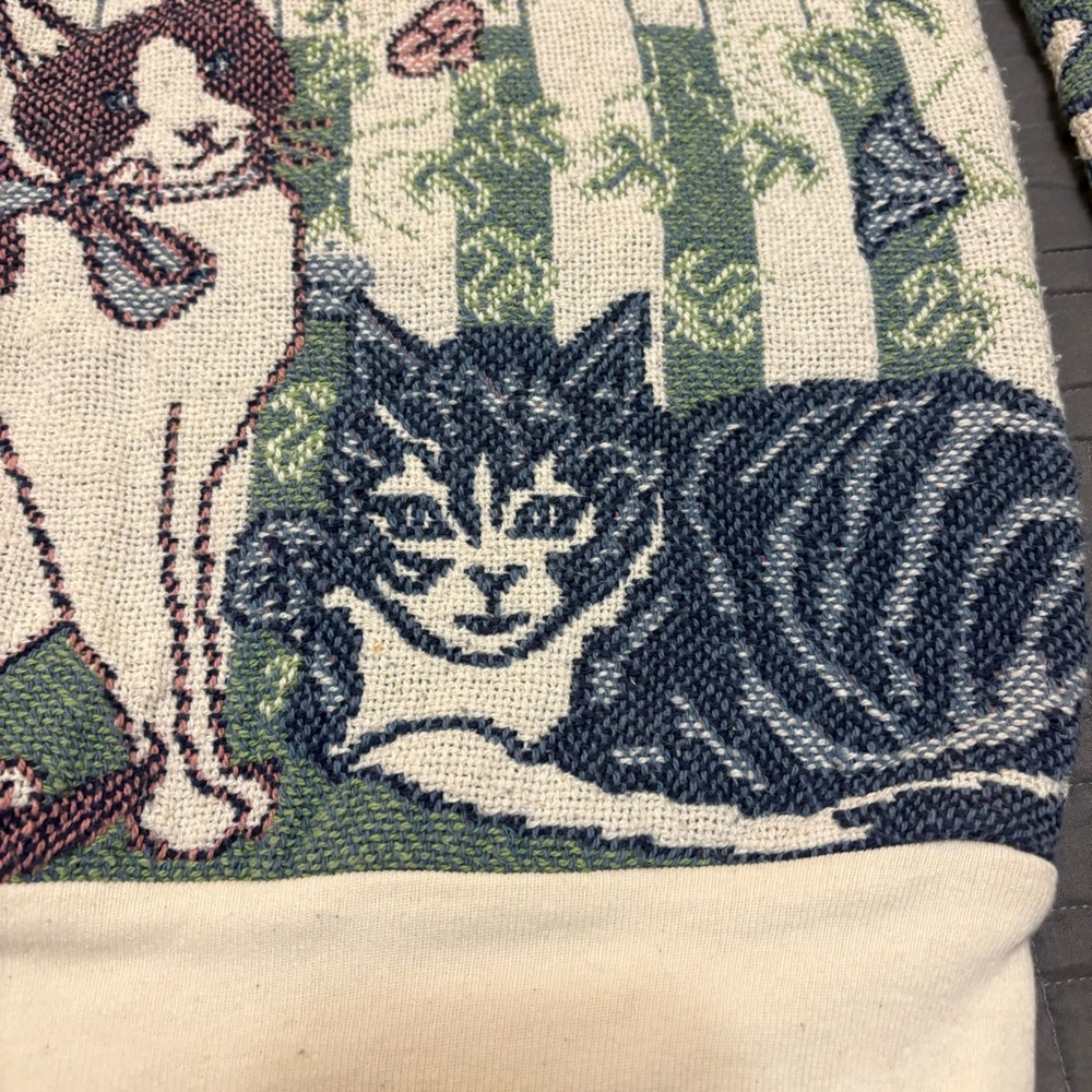 VINTAGE Sugar Street Weavers Sweatshirt Cat Tapestry Crewneck Kitty Sweater - Picture 9 of 16